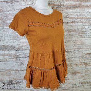 Derek Heart Round Neck Short Sleeve Baby Doll Tiered Top Size Multiple